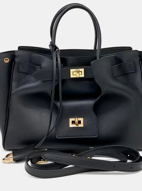 Balenciaga Black Leather Belair Carry All Tote and Shoulder Bag
