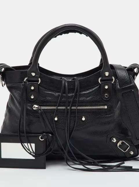 Balenciaga Motorcycle Town Black Leather Tote