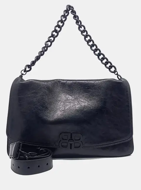 Balenciaga Black Leather Flap BB Soft Bag