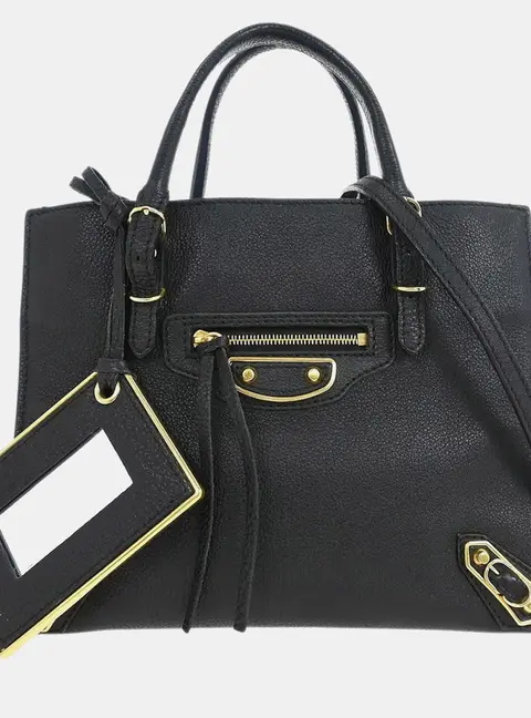 Balenciaga Black Metallic Edge Papier Mini Tote Bag