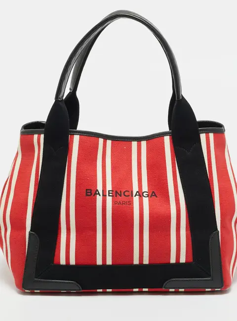 Balenciaga Cabas Small Tricolor Striped Canvas Tote