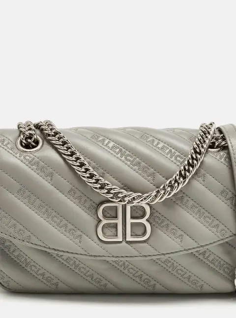 Balenciaga BB Round Logo Embossed Leather Shoulder Bag