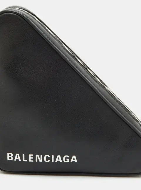 Balenciaga Triangle Medium Black Leather Zip Pouch Clutch