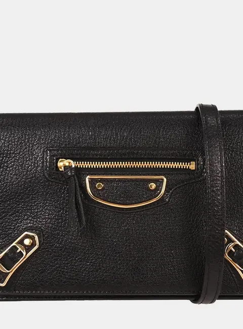 Balenciaga Metallic Edge WOC Black Leather Crossbody Bag