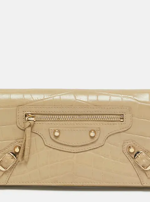 Balenciaga Classic City Beige Croc Embossed Leather Continental Wallet