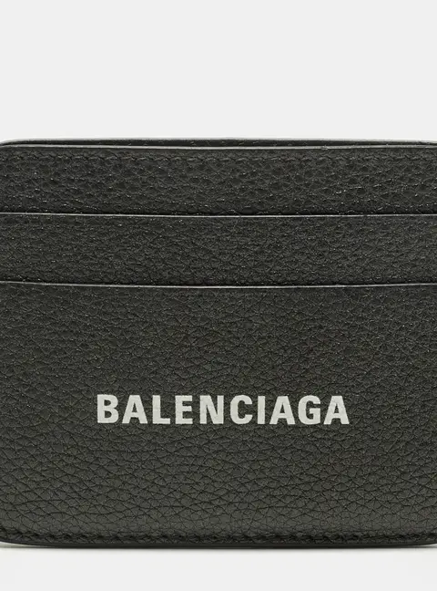 Balenciaga Logo Grey Leather Slim Card Holder