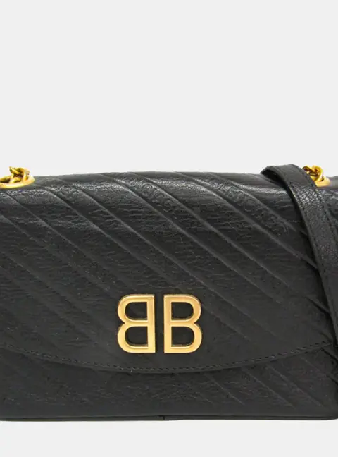 Balenciaga BB Logo Chain Shoulder Bag Leather Shoulder Bag Black