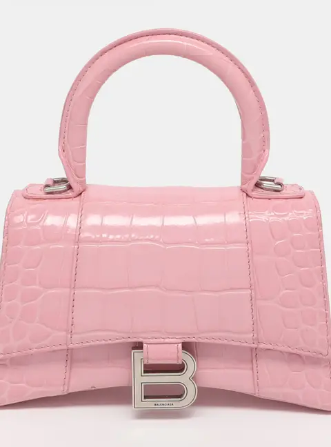 Balenciaga Hourglass XS Pink Croc Embossed Leather Top Handle Bag