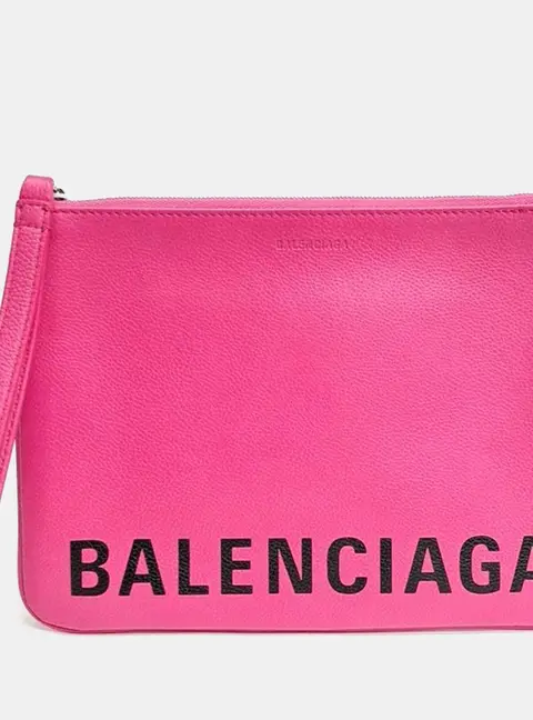 Balenciaga Bill Clutch Pink Grained Leather Pouch Bag