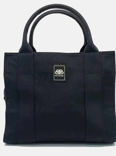 Balenciaga Black Fabric Canvas Tote And Shoulder Bag