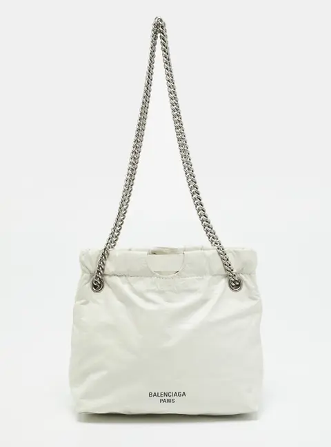 Balenciaga Off White Crushed Leather Chain Shoulder Bag
