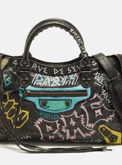 Balenciaga Graffiti Classic City Black Leather Bag