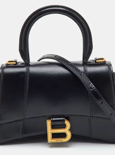 Balenciaga Hourglass XS Black Leather Top Handle Bag
