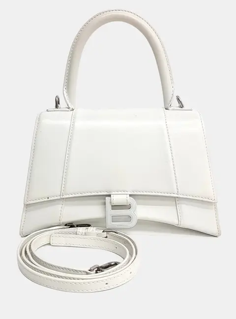 Balenciaga White Leather Hourglass Top Handle Bag S (593546)