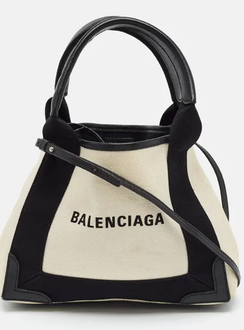 Balenciaga Cabas XS Black/Natural Canvas and Leather Tote