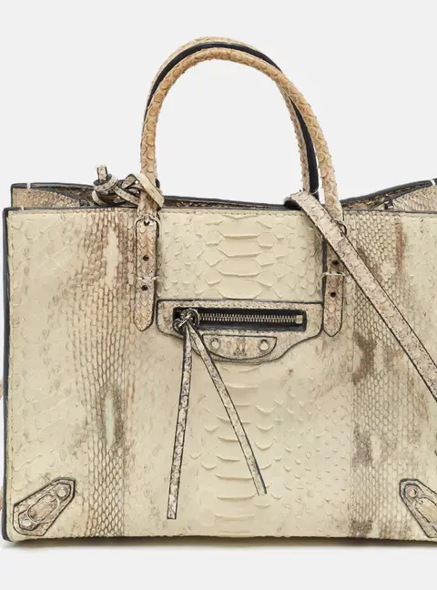 Balenciaga Papier A6 Side Zip Cream/Beige Python Tote