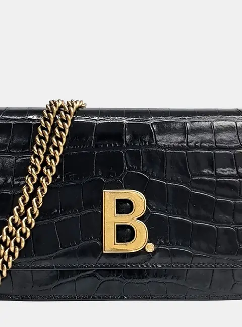 Balenciaga B Black Leather Chain Crossbody Bag (593615)