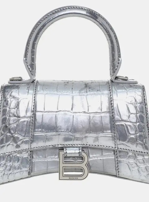 Balenciaga Silver Croc Embossed Hourglass XS Top Handle Bag