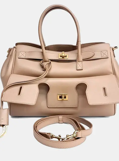 Balenciaga Beige Leather Belair Carry All Tote and Shoulder Bag (812545)