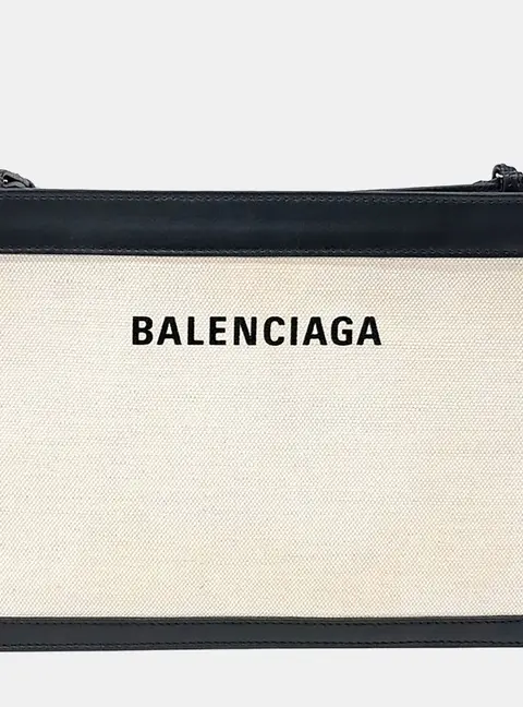 Balenciaga Black Cream Fabric Pochette Crossbody Bag (339937)