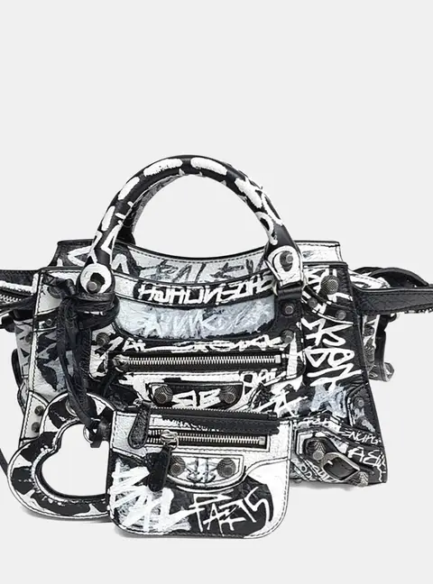 Balenciaga Black White Leather Graffiti Neo Car Gold XS (700940)