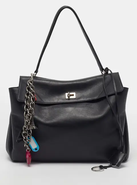 Balenciaga Rodeo Medium Black Leather Top Handle Bag