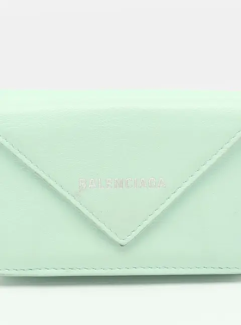 Balenciaga Papier Mini Mint Green Leather Wallet
