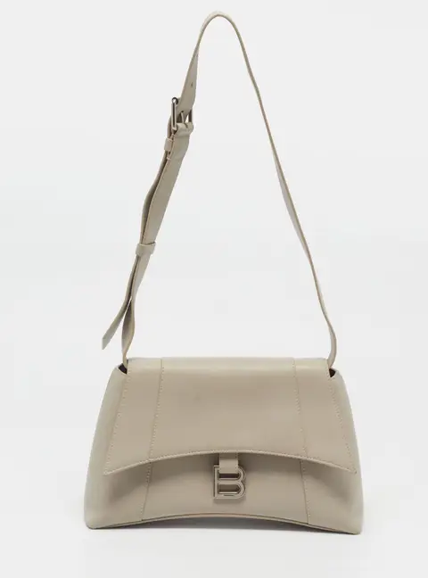 Balenciaga Soft Hourglass Small Beige Leather Shoulder Bag