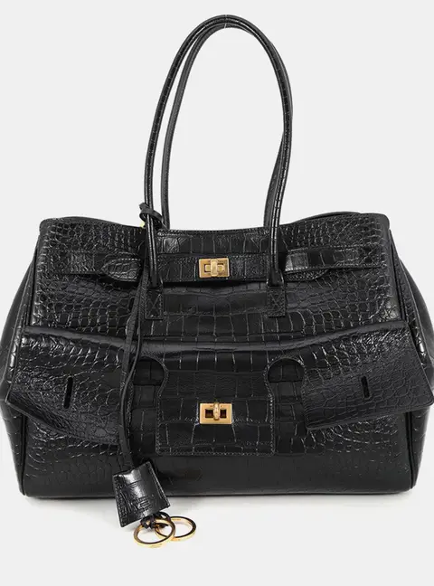 Balenciaga Bel Air Carryall Black Embossed Leather Size Medium