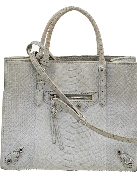 Balenciaga Light Grey Python Leather Papier A6 Tote
