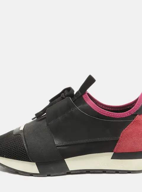 Balenciaga Race Runner Size 39 Black Leather, Mesh and Suede Lace Up Sneakers