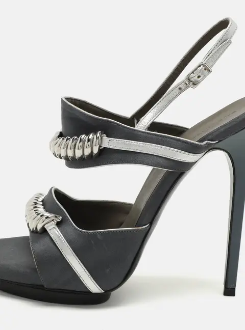 Balenciaga Grey Satin Embellished Slingback Sandals Size 39.5