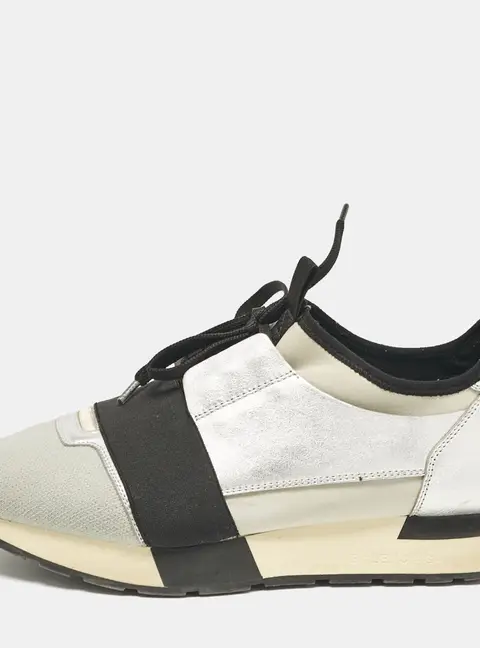 Balenciaga Silver/Grey Fabric and Leather Race Runner  Sneakers Size 40