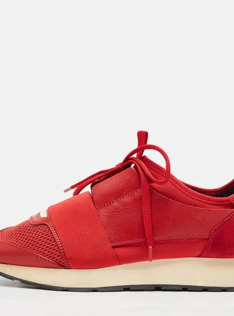 Balenciaga Red Leather  and Suede Race Runner Lace Up Sneakers Size 38