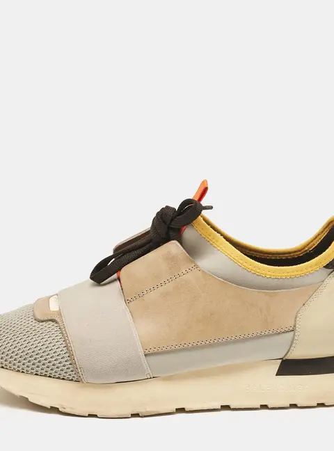 Balenciaga Race Runner Size 39 Grey Leather, Mesh and Patent Leather Lace Up Sneakers