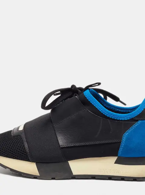 Balenciaga Black/Blue Mesh and Leather Race Runner Sneakers Size 35