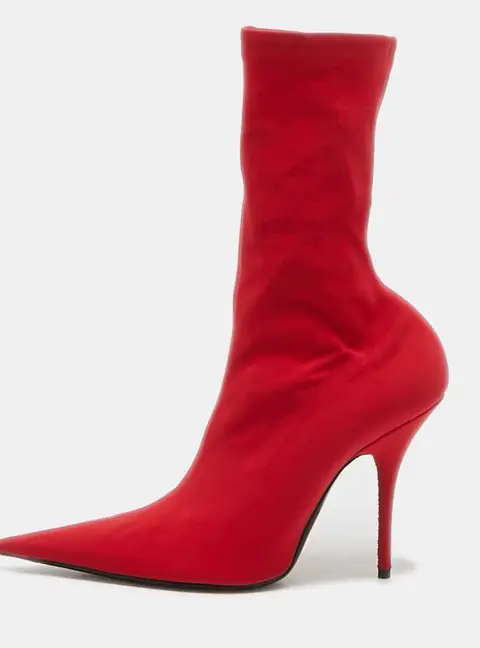 Balenciaga Red Stretch Fabric Knife Mid Calf Boots Size 39