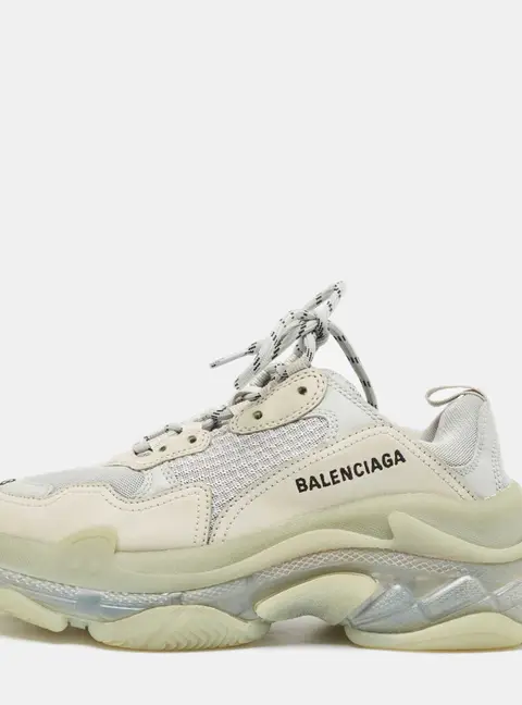 Balenciaga Grey Leather and Mesh Triple S Clear Lace Up Sneakers Size 38