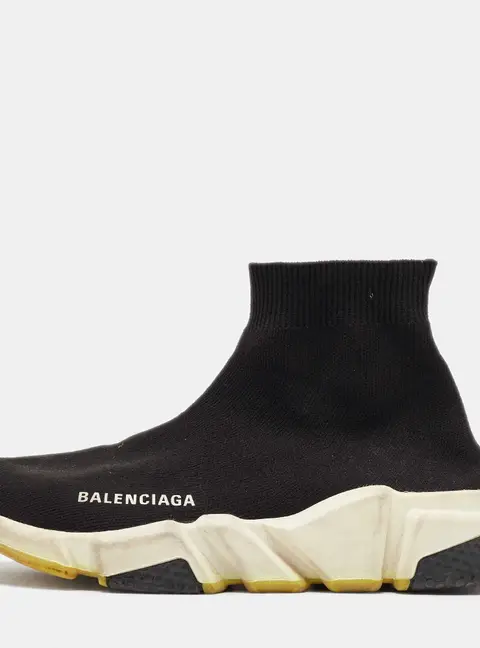Balenciaga Black Knit Fabric Speed Trainer Slip On High Sneakers Size 36