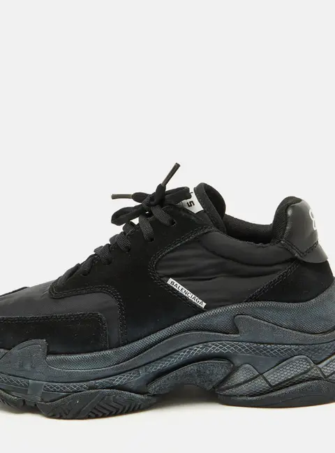 Balenciaga Black Nylon and Suede Triple S Sneakers Size 38