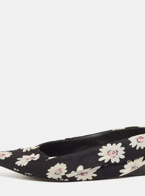 Balenciaga Black Floral Print Fabric Pointed Toe Slingback Flats Size 38