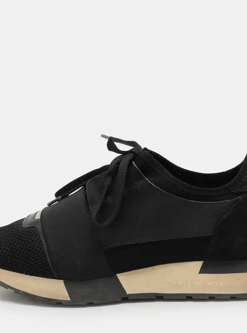 Balenciaga Black Neoprene and Patent Race Runner Sneakers Size 37
