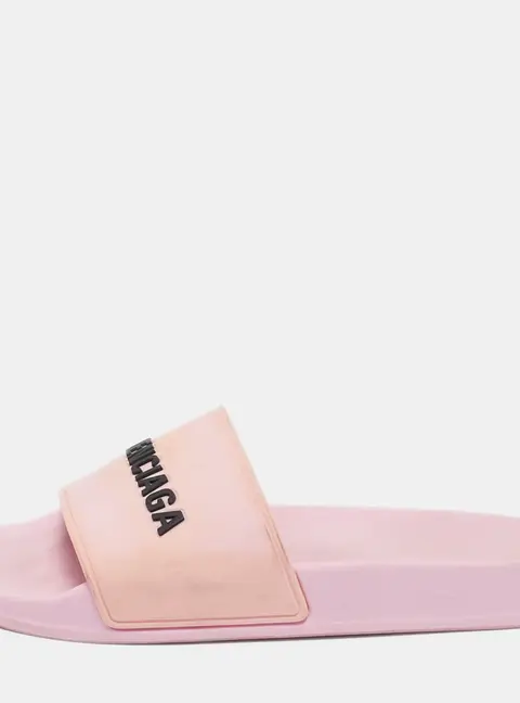 Balenciaga Pink Rubber Logo Embossed Flat Slides Size 39
