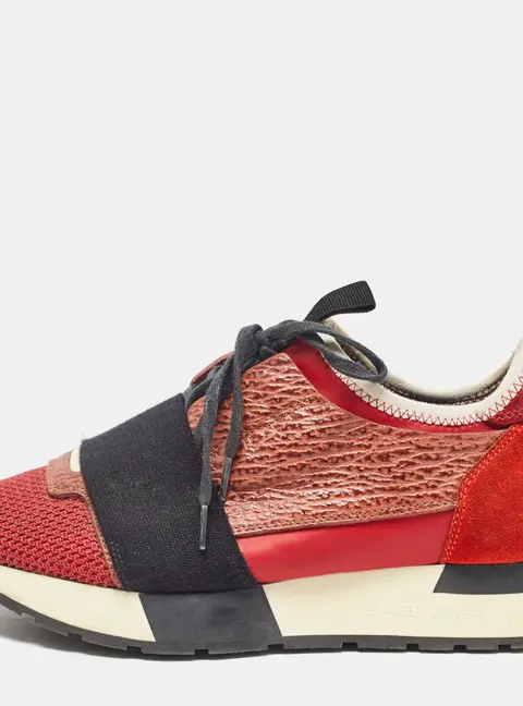 Balenciaga Race Runner Size 35 Orange Fabric, Leather and Suede Lace Up Sneakers