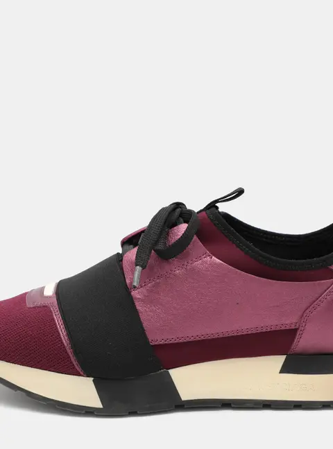 Balenciaga Purple Knit Fabric and Leather Race Runner Sneakers Size 36