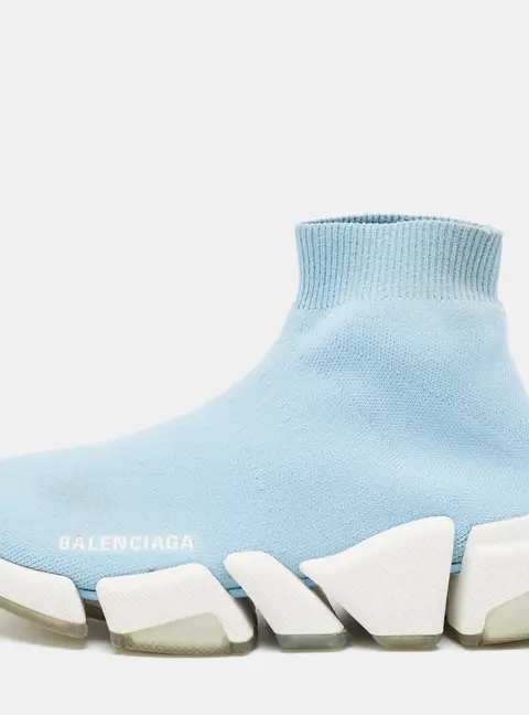 Balenciaga Speed Trainer Size 36 Blue Knit Fabric High Top Sneakers