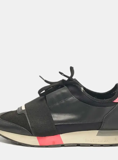 Balenciaga Black Fabric and Leather Race Runner Low Top Sneakers Size 39