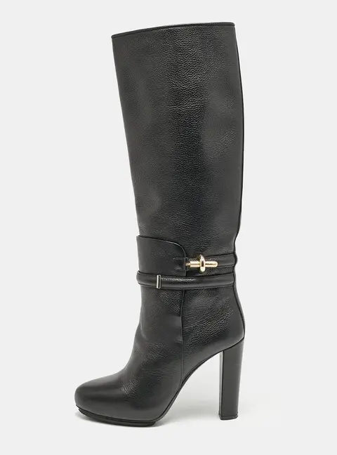 Balenciaga Black Leather Knee Length Boots Size 39