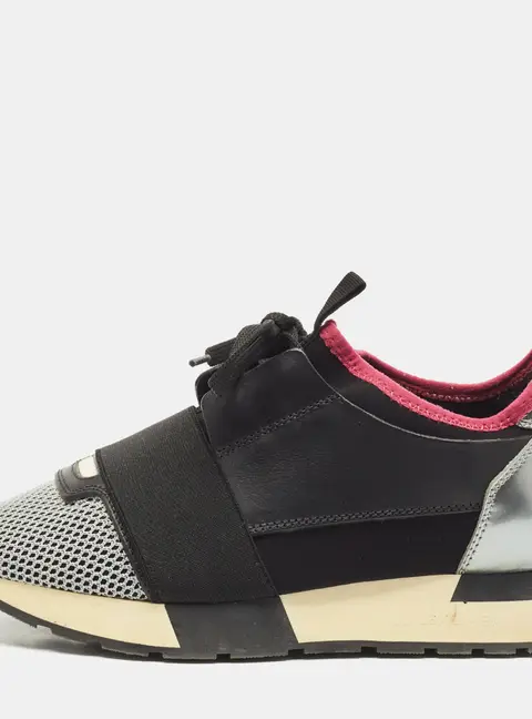 Balenciaga Multicolor Fabric and Leather Race Runner Lace Up Sneakers Size 37