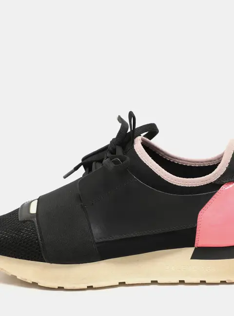 Balenciaga Race Runner Size 36 Black Leather, Mesh and Patent Leather Low Top Sneakers